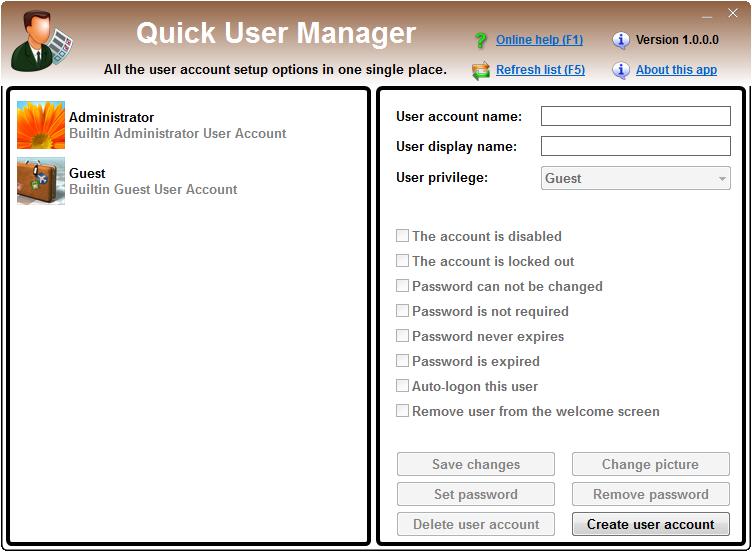 Quick user manager（系统用户管理工具）英文<a href=https://www.officeba.com.cn/tag/lvseban/ target=_blank class=infotextkey>绿色版</a>