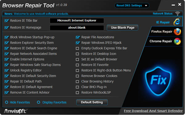 Anvi Browser Repair Tool绿色英文版(IE浏览器修复工具)