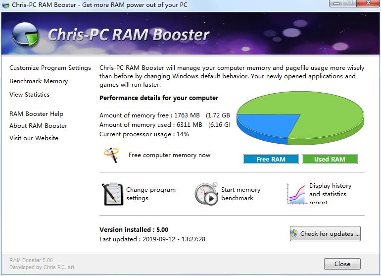 Chris-PC RAM Booster绿色英文版(内存优化工具)