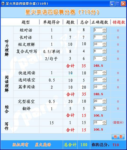 星火英语四级算分器中文版