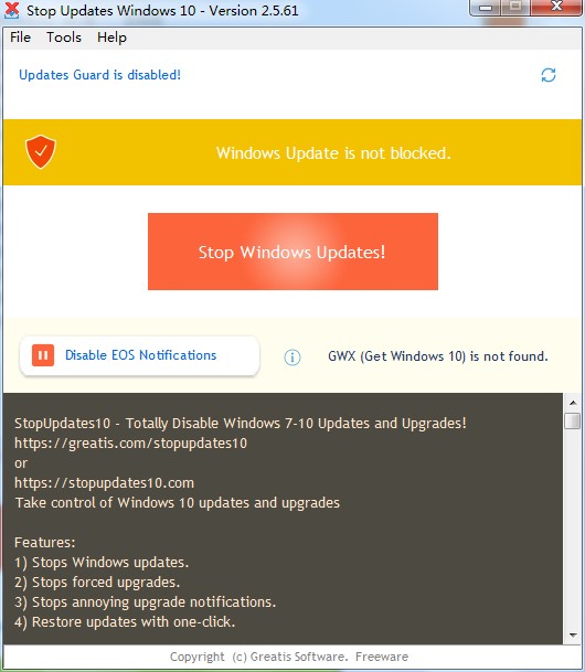 StopUpdates10V3.5.116 官方版(禁止Win10系统自动更新)