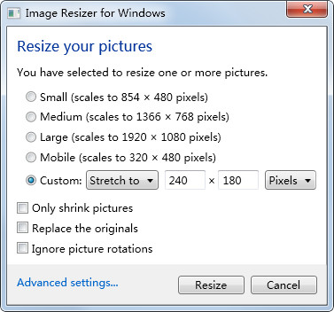 Image Resizer for Windows英文版(右键菜单修改图片尺寸)