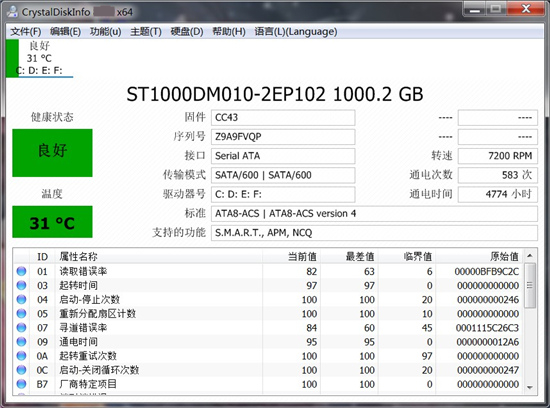 CrystalDiskInfo绿色版(硬盘状态检测器)
