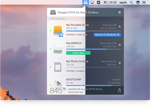 Paragon NTFS For MacMac版(读写NTFS外置存储设备)